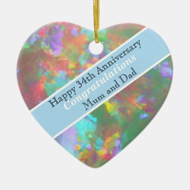 34th Wedding Anniversary Opal  Ceramic Tree Decoration (Front)