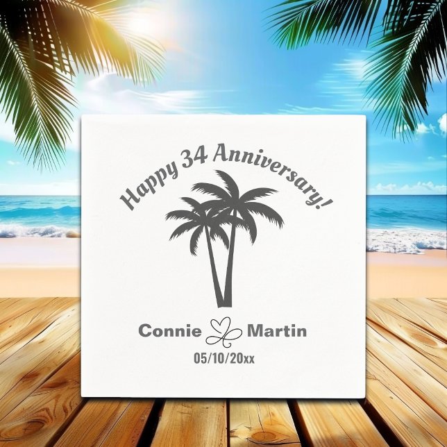 34th Wedding Anniversary Palm Trees Napkin (Creator Uploaded)