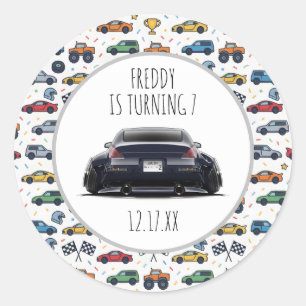 350Z Car Birthday Invitation   Stanced & Lowered R Classic Round Sticker