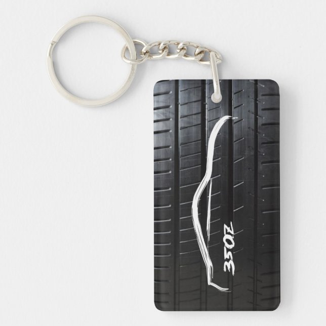 350Z White Brushstroke on tire tread Key Ring (Front)