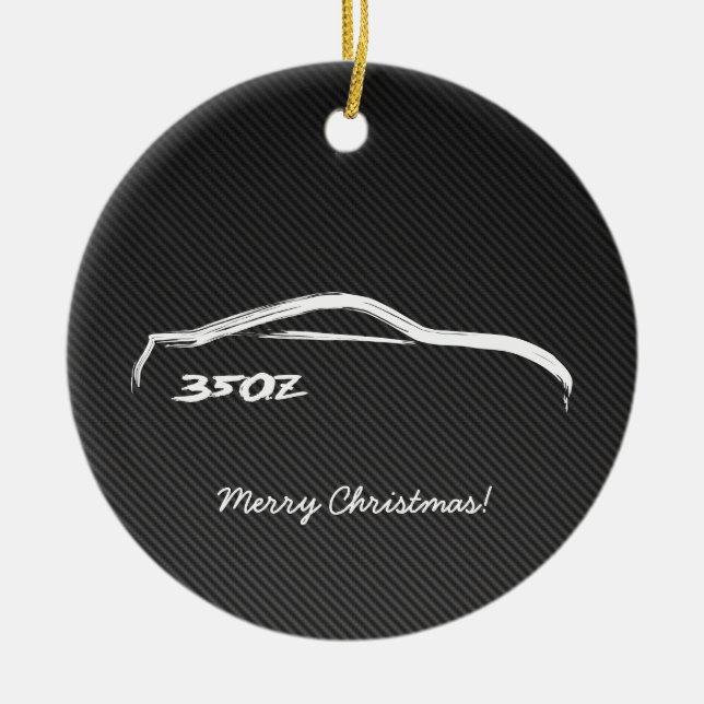 350Z White Silhouette with Faux Carbon FIber Ceramic Tree Decoration (Front)