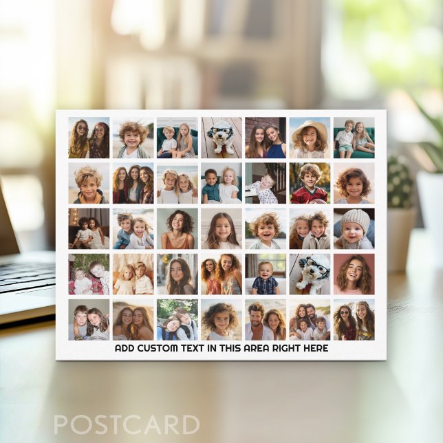 35 Photo Collage Grid - 1 Text box - black white Postcard (Postcard with a photo collage)