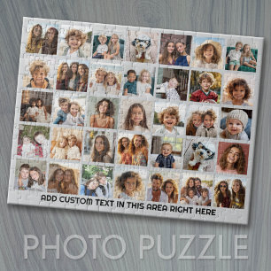 35 Photo Collage Grid - 1 Text box - grey white Jigsaw Puzzle