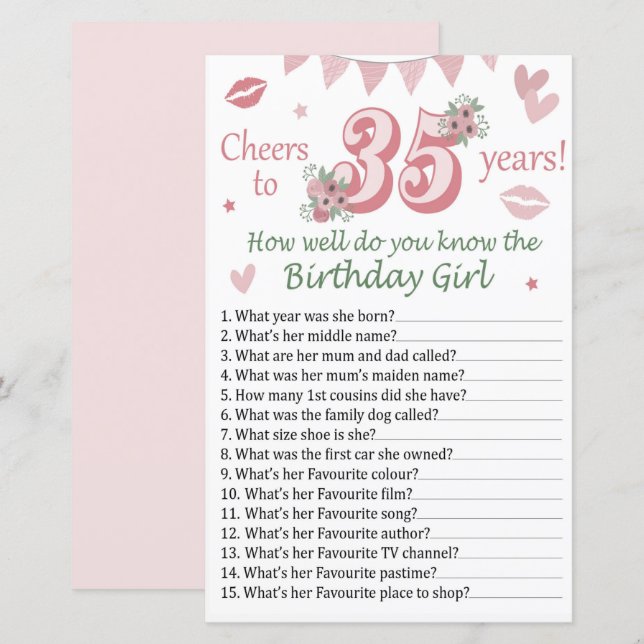 35 th How well do you know the birthday girl (Front/Back)