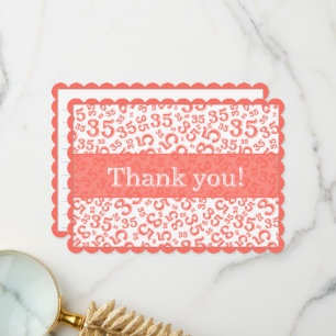 35 "Thank you!" Coral/White Number Pattern Thank You Card