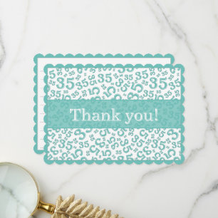 35 "Thank you!" Teal/White Number Pattern Thank You Card