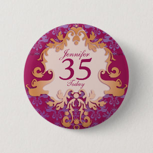 "35 Today" age name damask elephant button/badge 6 Cm Round Badge