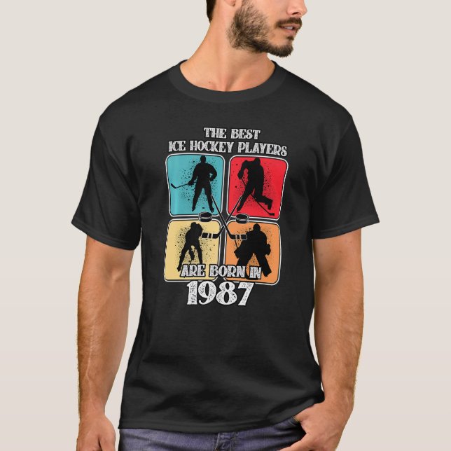 35 Year Old Ice Hockey Player 1987 35th Birthday V T-Shirt (Front)