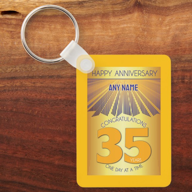 35 Year Sober Anniversary | Golden Ray 12 Step Key Ring (Front)