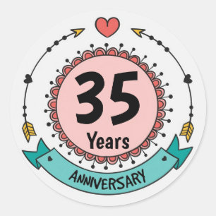 35 Years Anniversary with Hearts and Arrows Classic Round Sticker