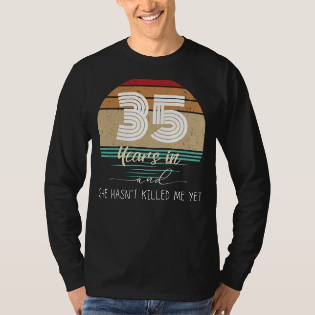 35 Years & Grinning: Whimsical Anniversary Tee - S (Front)