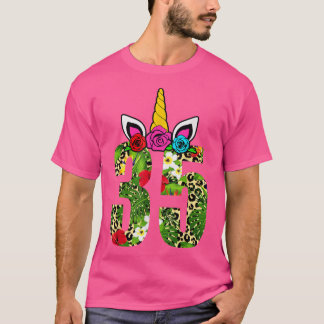 35 Years Old Birthday Girl Floral Unicorn 35th Bir T-Shirt