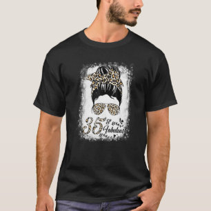 35 Years Old Fabulous Messy Bun Leopard 35th Birth T-Shirt