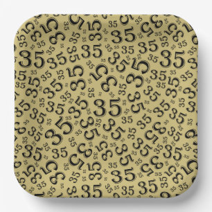 35 Years Random Number Pattern Black/Gold Paper Plate