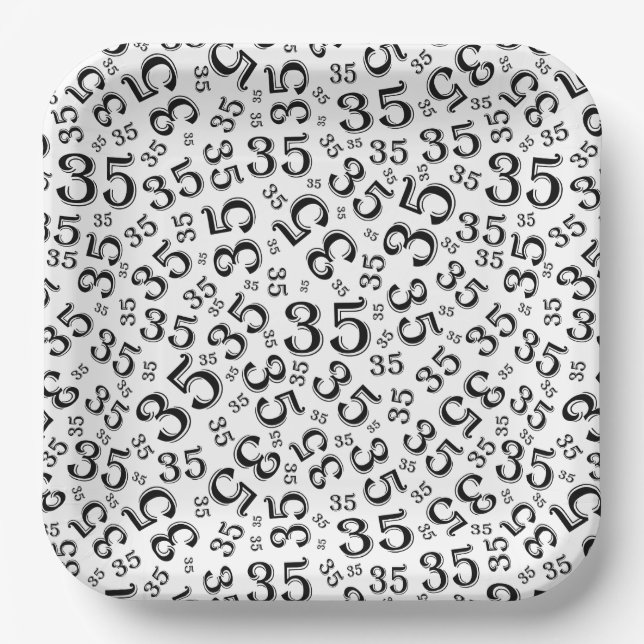35 Years Random Number Pattern Black/White Paper Plate (Front)