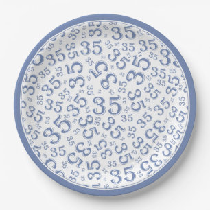 35 Years Random Number Pattern Blue/White Paper Plate