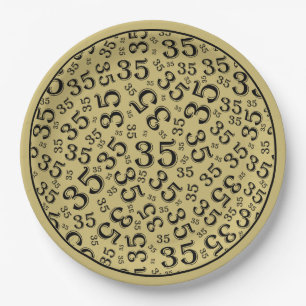 35 Years Random Number Pattern Gold/Black Paper Plate