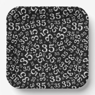 35 Years Random Number Pattern White/Black Paper Plate