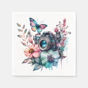 35mm Camera amid Flowers and Butterfly Napkin