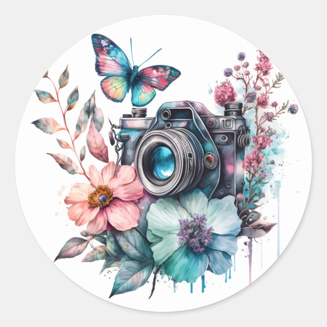 35mm Camera amid Flowers and Butterfly Sticker (Front)