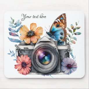 35mm Camera with flowers and butterfly Mouse Pad