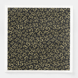 35th Age Random Number Pattern Black/Gold Napkin