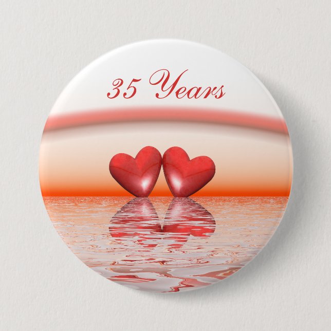 35th Anniversary Coral Hearts 7.5 Cm Round Badge (Front)