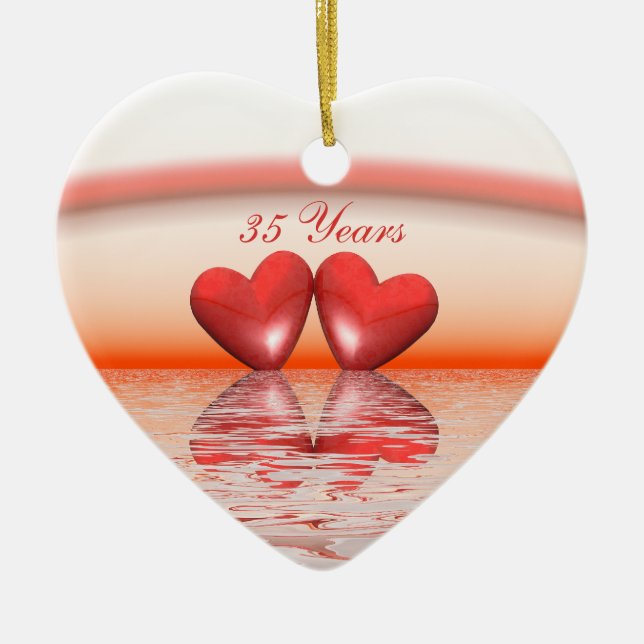 35th Anniversary Coral Hearts Ceramic Tree Decoration (Front)