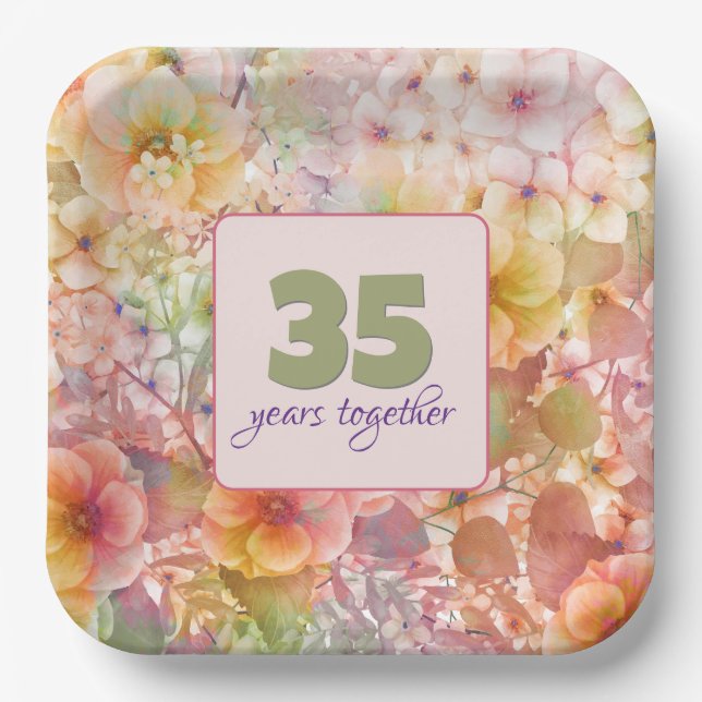 35th Anniversary Cosmos Floral Design  Paper Plate (Front)