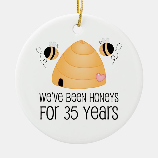 35th Anniversary Couple Gift Ceramic Tree Decoration (Front)