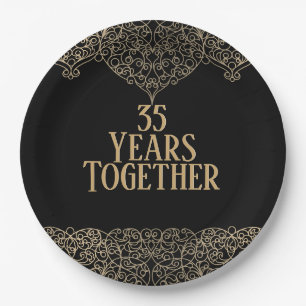 35th Anniversary Gold Lace On Black  Paper Plate