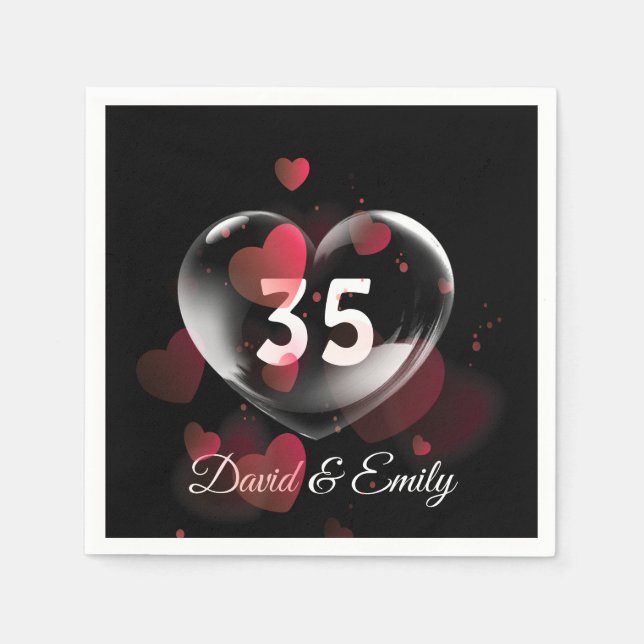 35th Anniversary Heart Bubble With Red Hearts Napkin (Front)