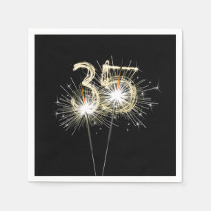 35th Anniversary Party Sparklers on Black   Napkin