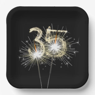 35th Anniversary Party Sparklers on Black   Paper Plate