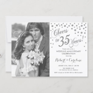 35th Anniversary with Photo - Silver White Invitation