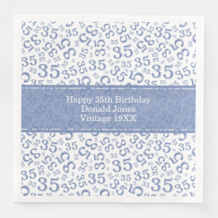 35th Birthday Age Number Pattern Blue/White Napkin