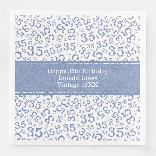 35th Birthday Age Number Pattern Blue/White Napkin (Front)