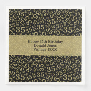 35th Birthday Age Number Pattern Gold/Black Napkin