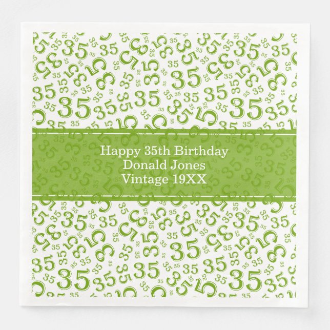 35th Birthday Age Number Pattern Green/White Napkin (Front)
