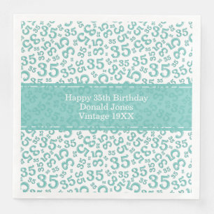 35th Birthday Age Number Pattern Teal/White Napkin