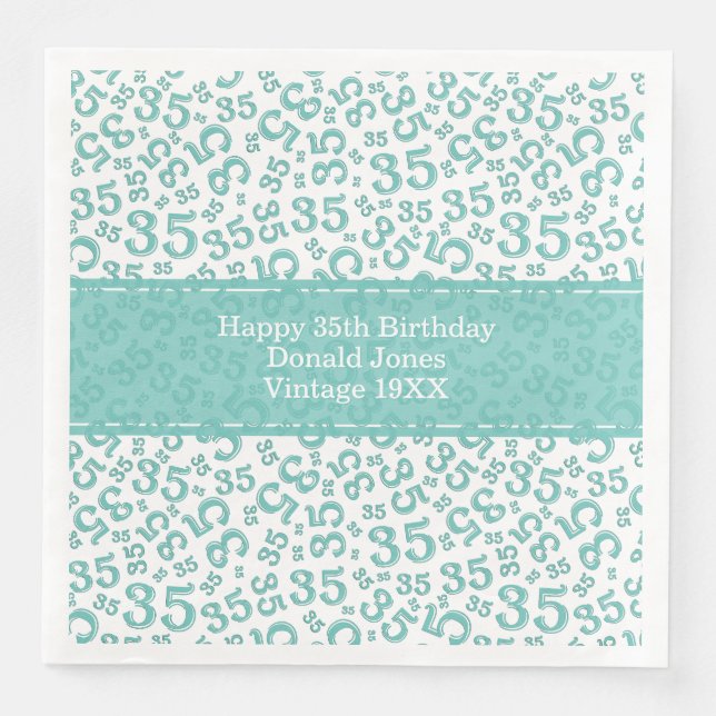 35th Birthday Age Number Pattern Teal/White Napkin (Front)