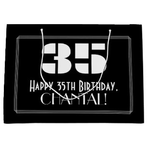 35th Birthday ~ Art Deco Inspired Look "35" + Name Large Gift Bag