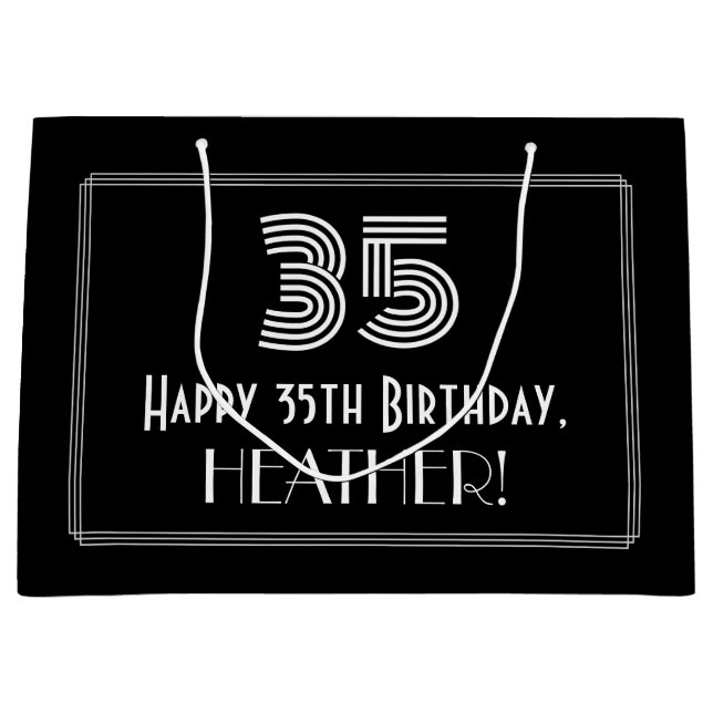 35th Birthday — Art Deco Inspired Look "35" & Name Large Gift Bag (Front)