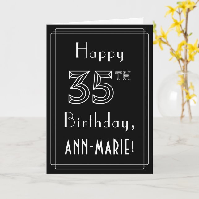35th Birthday: Art Deco Style # 35 & Custom Name Card (Yellow Flower)
