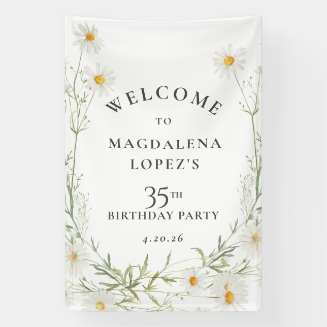 35th Birthday Banner April Birth Flower Daisy (Vertical)
