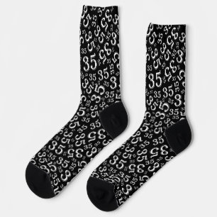 35th Birthday Black/White Random Number Pattern Socks