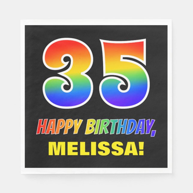 35th Birthday: Bold, Fun, Simple, Rainbow 35 Napkin (Front)