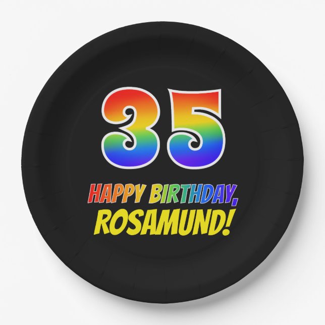 35th Birthday: Bold, Fun, Simple, Rainbow 35 Paper Plate (Front)