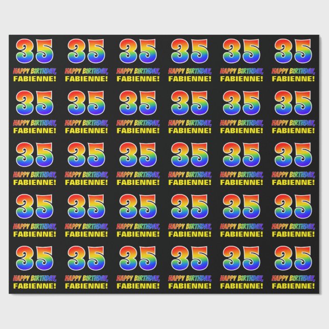 35th Birthday: Bold, Fun, Simple, Rainbow 35 Wrapping Paper (Flat)