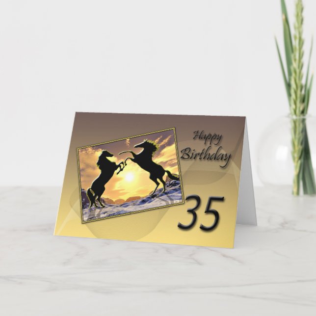 35th Birthday card with rearing horses (Front)